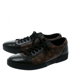 Pre Owned Louis Vuitton Brown/Black Monogram Canvas and Leather Match Up Low Top Sneakers Size 43