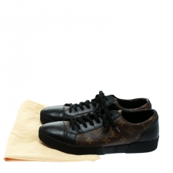 Pre Owned Louis Vuitton Brown/Black Monogram Canvas and Leather Match Up Low Top Sneakers Size 43