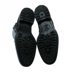 Pre Owned Louis Vuitton Black Damier Leather Clash Ankle Boots Size 43