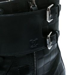 Pre Owned Louis Vuitton Black Damier Leather Clash Ankle Boots Size 43