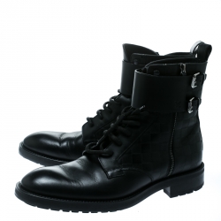 Pre Owned Louis Vuitton Black Damier Leather Clash Ankle Boots Size 43