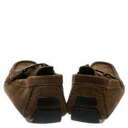 Pre Owned حذاء لوفر لوي فيتون تفاصيل شعار سويدي بني مقاس 44.5