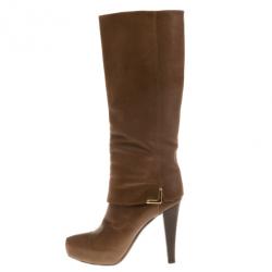 مملوكة مسبقًا Louis Vuitton Brown Leather Queen Mid Calf Boots Size 39.5