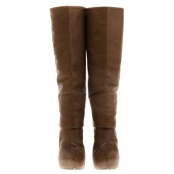 مملوكة مسبقًا Louis Vuitton Brown Leather Queen Mid Calf Boots Size 39.5
