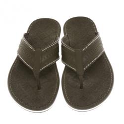 Pre Owned Louis Vuitton Green Leather Ipanema Thong Sandals Size 42