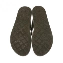 Pre Owned Louis Vuitton Green Leather Ipanema Thong Sandals Size 42