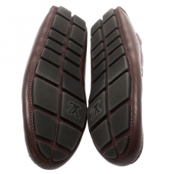 Pre Owned Louis Vuitton Maroon Epi Leather Shade Penny Loafers Size 40.5