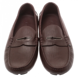 Pre Owned Louis Vuitton Maroon Epi Leather Shade Penny Loafers Size 40.5