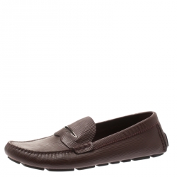 Pre Owned Louis Vuitton Maroon Epi Leather Shade Penny Loafers Size 40.5