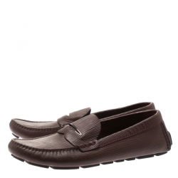 Pre Owned Louis Vuitton Maroon Epi Leather Shade Penny Loafers Size 40.5
