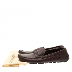 Pre Owned Louis Vuitton Maroon Epi Leather Shade Penny Loafers Size 40.5