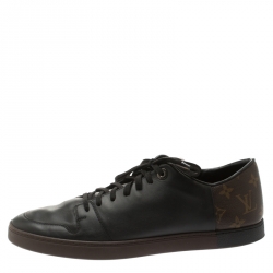 مملوكة مسبقًا Louis Vuitton Black Leather And Monogram Canvas Line Up Sneakers Size 42.5