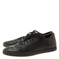مملوكة مسبقًا Louis Vuitton Black Leather And Monogram Canvas Line Up Sneakers Size 42.5