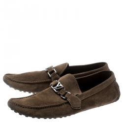 Pre Owned Louis Vuitton Beige Suede Hockenheim Loafers Size 43