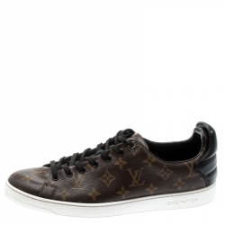 مملوكة مسبقًا Louis Vuitton Brown Monogram Canvas And Black Leather Frontrow Low Top Sneakers Size 43