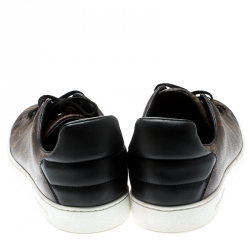 مملوكة مسبقًا Louis Vuitton Brown Monogram Canvas And Black Leather Frontrow Low Top Sneakers Size 43