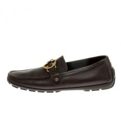 مملوكة مسبقًا Louis Vuitton Brown Embossed Leather Flower Logo Loafers Size 42
