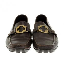 مملوكة مسبقًا Louis Vuitton Brown Embossed Leather Flower Logo Loafers Size 42