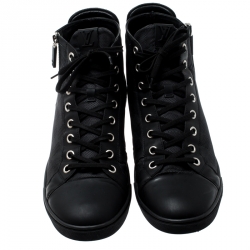 Louis Vuitton Black Damier Graphite Fabric And Suede Trim Zip Up High Top Sneakers Size 45