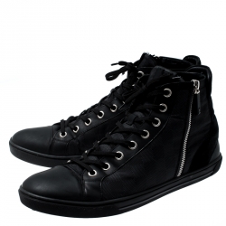 Louis Vuitton Black Damier Graphite Fabric And Suede Trim Zip Up High Top Sneakers Size 45