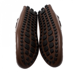 Pre Owned Louis Vuitton Brown Epi Leather Braid Knot Detail Loafers Size 42.5