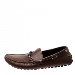 Pre Owned Louis Vuitton Brown Epi Leather Braid Knot Detail Loafers Size 42.5