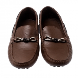 Pre Owned Louis Vuitton Brown Epi Leather Braid Knot Detail Loafers Size 42.5