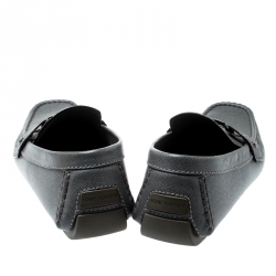 Pre Owned Louis Vuitton Grey Leather Monte Carlo Loafers Size 44
