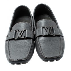 Pre Owned Louis Vuitton Grey Leather Monte Carlo Loafers Size 44