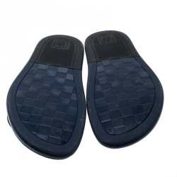 Pre Owned Louis Vuitton Blue Damier Embossed Rubber Waterfront Flat Slides Size 42.5