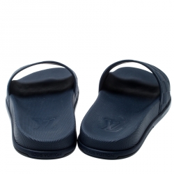 Pre Owned Louis Vuitton Blue Damier Embossed Rubber Waterfront Flat Slides Size 42.5