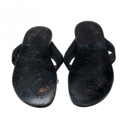 Pre Owned Louis Vuitton Blue Canvas And Brown Leather Trim Cross Strap Flat Slides Size 42.5