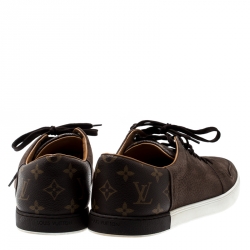 Louis Vuitton Brown Nubuck Leather And Monogram Canvas Line Up Sneakers Size 43.5