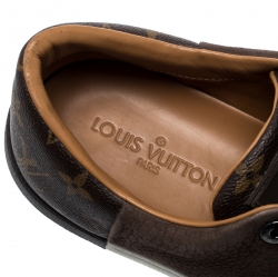 Louis Vuitton Brown Nubuck Leather And Monogram Canvas Line Up Sneakers Size 43.5