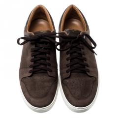Louis Vuitton Brown Nubuck Leather And Monogram Canvas Line Up Sneakers Size 43.5