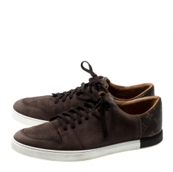 Louis Vuitton Brown Nubuck Leather And Monogram Canvas Line Up Sneakers Size 43.5