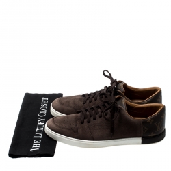 Louis Vuitton Brown Nubuck Leather And Monogram Canvas Line Up Sneakers Size 43.5