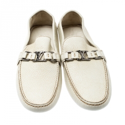 Pre Owned Louis Vuitton White Leather Hockenheim Loafers Size 43