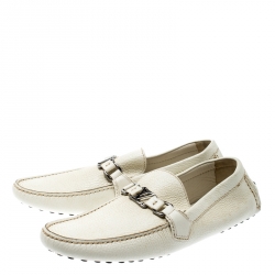 Pre Owned Louis Vuitton White Leather Hockenheim Loafers Size 43