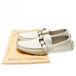 Pre Owned Louis Vuitton White Leather Hockenheim Loafers Size 43