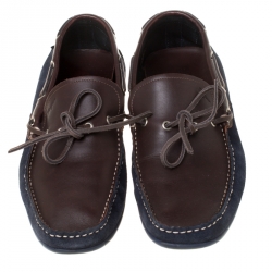 Pre Owned Salvatore Ferragamo Brown/Blue Leather Loafers Size 43.5