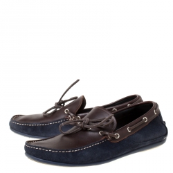 Pre Owned Salvatore Ferragamo Brown/Blue Leather Loafers Size 43.5