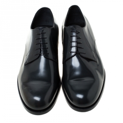 Pre Owned حذاء دربي لوي فيتون أربطة جلد رمادي داكن مقاس 43.5