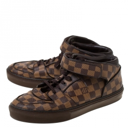 Louis Vuitton Damier Ebene Canvas Lace Up High Top Sneakers Size 45