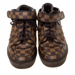 Louis Vuitton Damier Ebene Canvas Lace Up High Top Sneakers Size 45