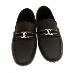 Pre Owned Louis Vuitton Black Leather Hockenheim Loafers Size 42