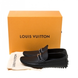 Pre Owned Louis Vuitton Black Leather Hockenheim Loafers Size 42