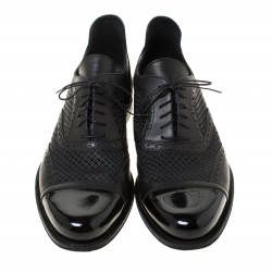 Pre Owned Louis Vuitton Black Perforated Leather Cap Toe Oxfords Size 43.5