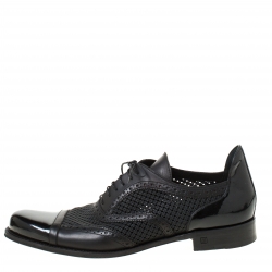 Pre Owned Louis Vuitton Black Perforated Leather Cap Toe Oxfords Size 43.5