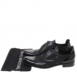Pre Owned Louis Vuitton Black Perforated Leather Cap Toe Oxfords Size 43.5